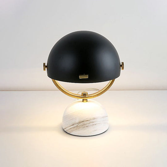 Modern Black/Red Domed Table Lamp with Marble Base - Bedroom Metal Table Light