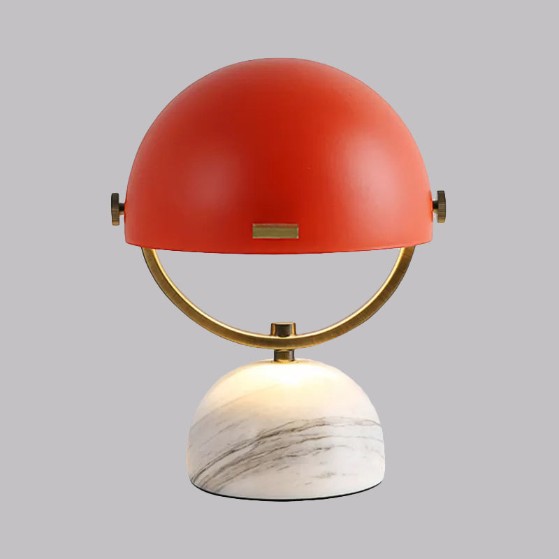 Modern Black/Red Domed Table Lamp with Marble Base - Bedroom Metal Table Light