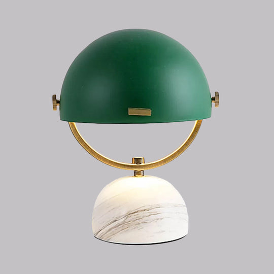 Modern Black/Red Domed Table Lamp with Marble Base - Bedroom Metal Table Light