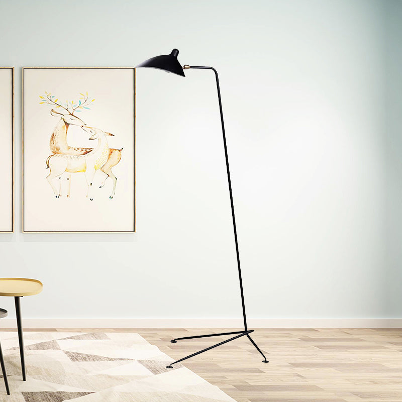 Modern Style 1/3-Light Floor Lamp with sleek Duckbill Metal Shade - Black Finish, Perfect for Living Room