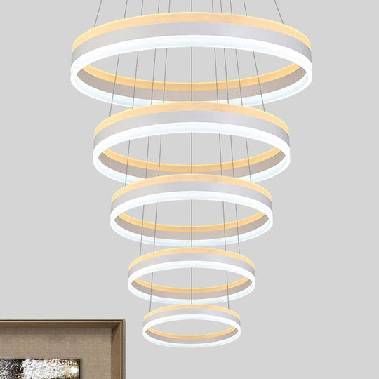 Modern Silver Circular LED Chandelier Pendant Light Fixture | 1/2/3-Light Acrylic Ceiling Lighting