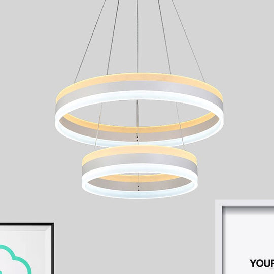 Modern Silver Circular LED Chandelier Pendant Light Fixture | 1/2/3-Light Acrylic Ceiling Lighting