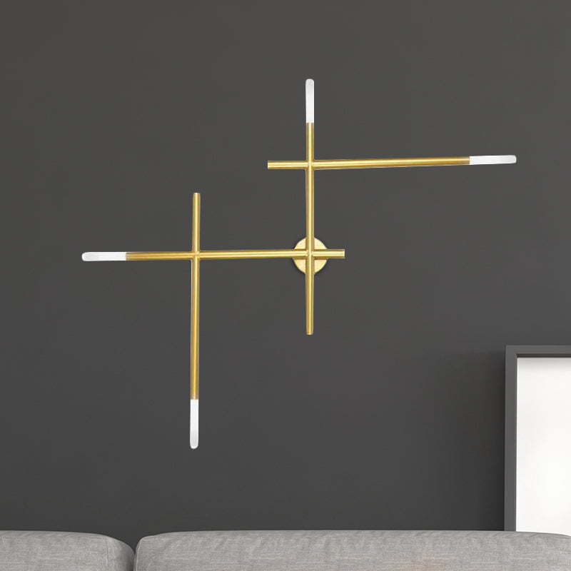 Modern Metal Crossed Lines Wall Sconce Light - 4-Light Black/Gold Wall Lamp in Warm/White