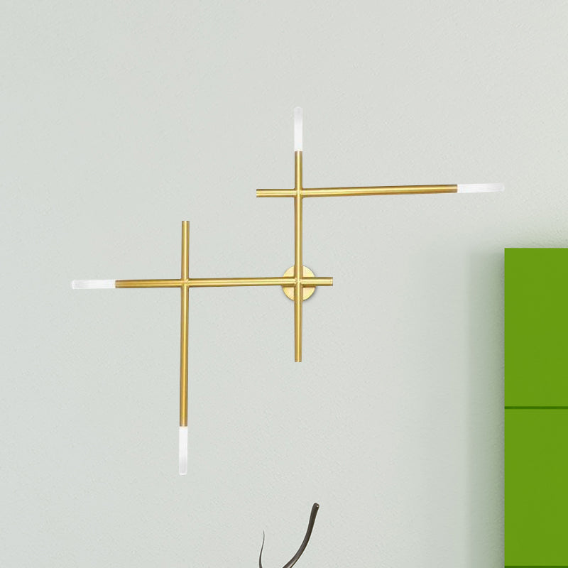 Modern Metal Crossed Lines Wall Sconce Light - 4-Light Black/Gold Wall Lamp in Warm/White
