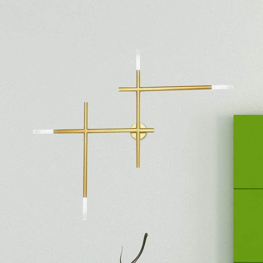 Modern Metal Crossed Lines Wall Sconce Light - 4-Light Black/Gold Wall Lamp in Warm/White