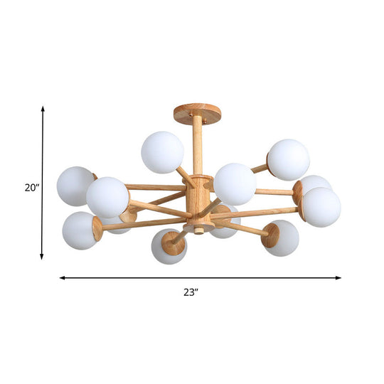 Contemporary Wooden Starburst Chandelier with Glass Ball Shade - Natural Wood Finish - 6/8/12 Lights