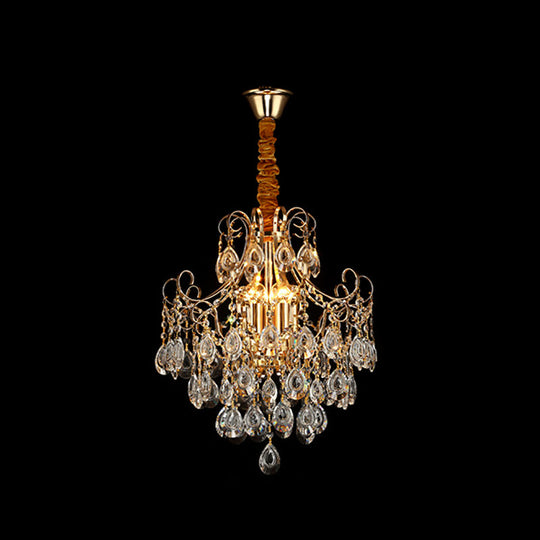 Gold Industrial Geometric Chandelier with Crystal Teardrop Shade - 5/6/8 Bulb Pendant Light