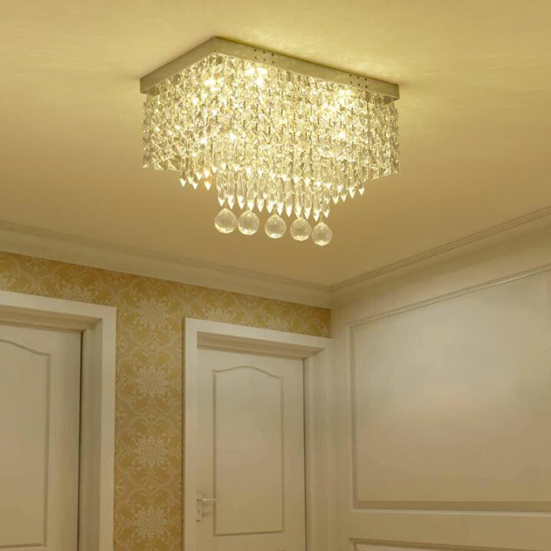 Modern LED Crystal Flush Ceiling Light - Clear Rectangle 19.5"/23.5" Dia Lamp for Kitchen