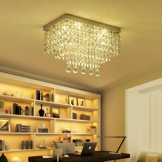 Modern LED Crystal Flush Ceiling Light - Clear Rectangle 19.5"/23.5" Dia Lamp for Kitchen