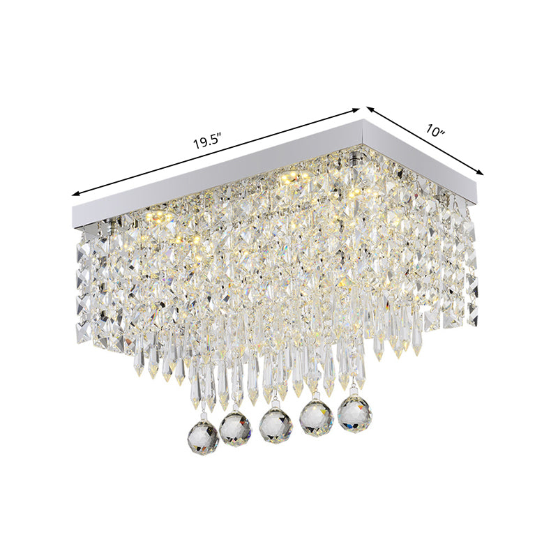 Modern LED Crystal Flush Ceiling Light - Clear Rectangle 19.5"/23.5" Dia Lamp for Kitchen
