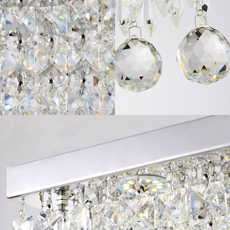 Modern LED Crystal Flush Ceiling Light - Clear Rectangle 19.5"/23.5" Dia Lamp for Kitchen
