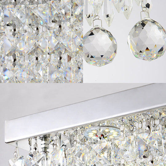 Modern LED Crystal Flush Ceiling Light - Clear Rectangle 19.5"/23.5" Dia Lamp for Kitchen