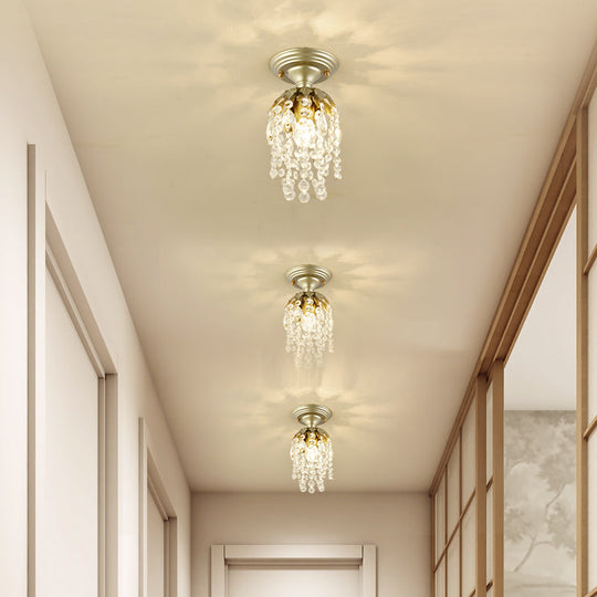 Modern Brass Finish Mini Ceiling Light with Crystal Bead for Corridor