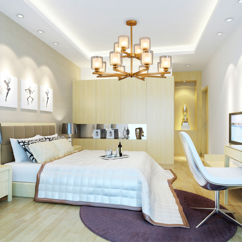 Modernist 2-Tier White Glass Chandelier with Radial Design - 12 Lights: Black/Gold/Silver Hanging Light Fixture