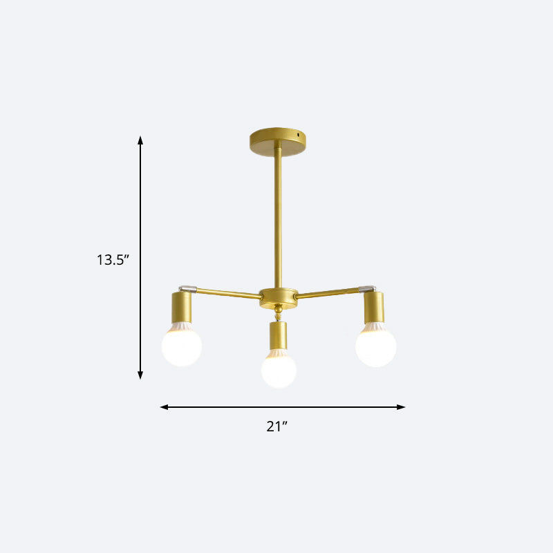 Gold Radial Metal Chandelier with Hanging Lights for Bedroom - Modern Design with Bare Bulb