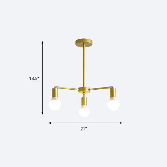 Gold Radial Metal Chandelier with Hanging Lights for Bedroom - Modern Design with Bare Bulb
