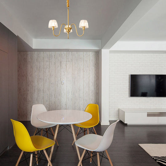 Modern Crystal Hanging Ceiling Light with Brushed Brass Finish - Available in 3/6/8 Lights