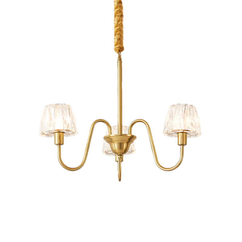 Modern Crystal Hanging Ceiling Light with Brushed Brass Finish - Available in 3/6/8 Lights