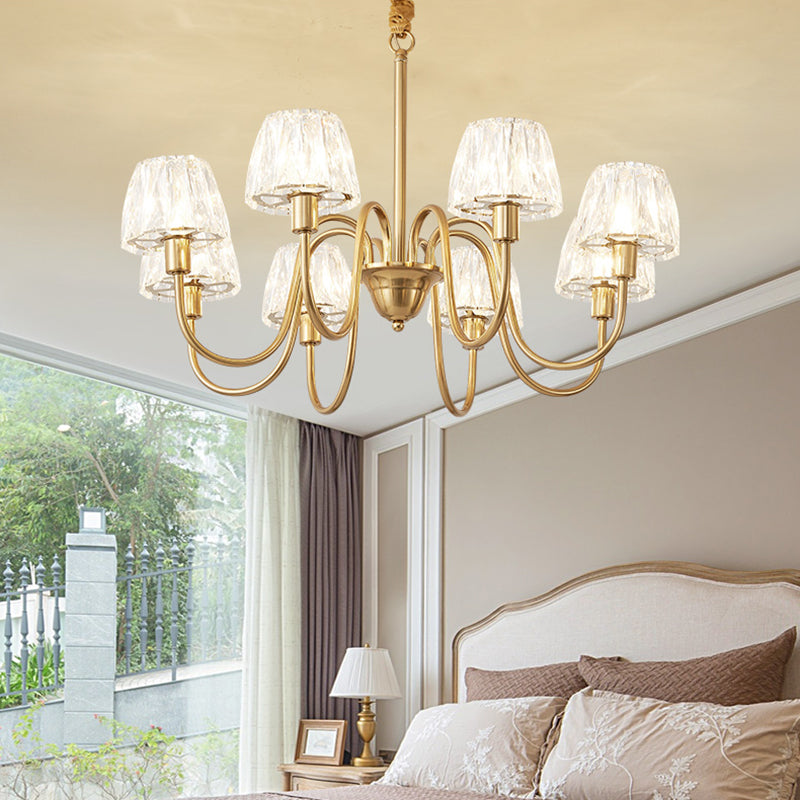 Modern Crystal Hanging Ceiling Light with Brushed Brass Finish - Available in 3/6/8 Lights
