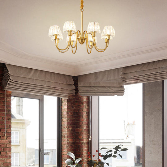 Modern Crystal Hanging Ceiling Light with Brushed Brass Finish - Available in 3/6/8 Lights
