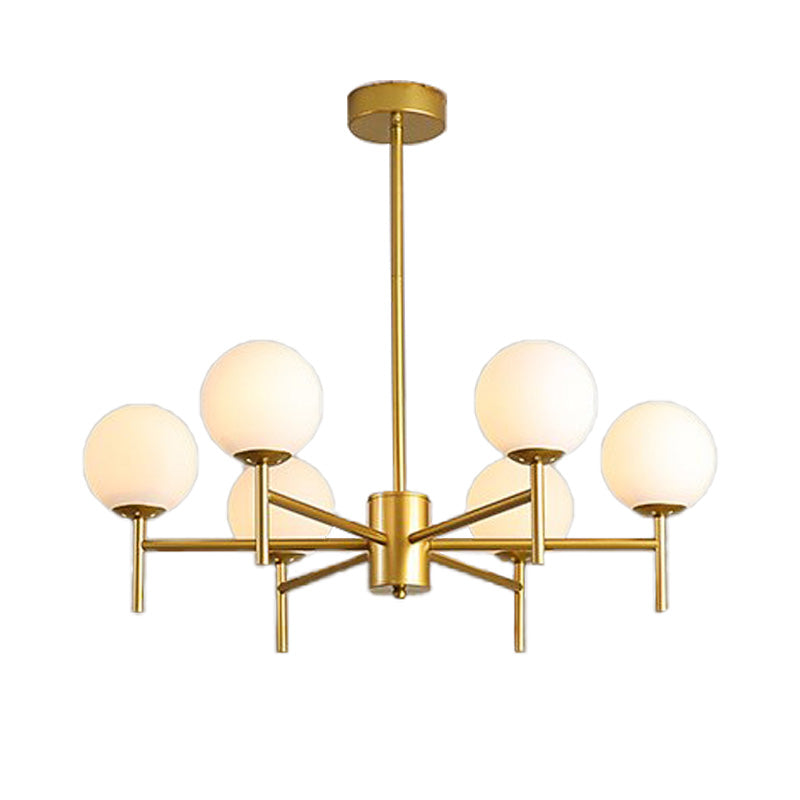 Contemporary Black/Gold Globe Chandelier with Radial Design - 6/8/9 Lights, Milk Glass Hanging Lamp