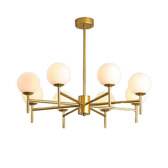 Contemporary Black/Gold Globe Chandelier with Radial Design - 6/8/9 Lights, Milk Glass Hanging Lamp