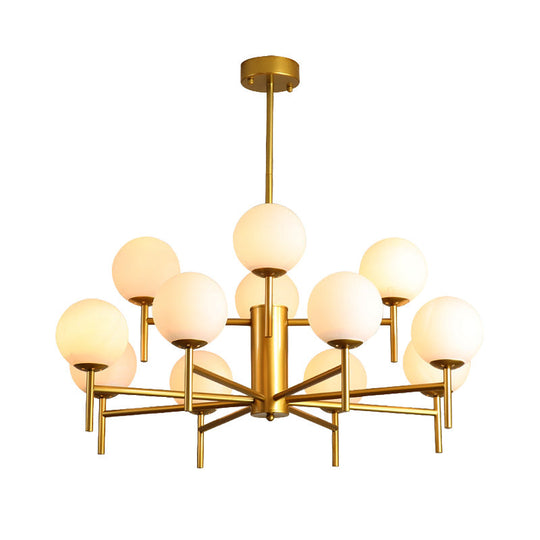 Contemporary Black/Gold Globe Chandelier with Radial Design - 6/8/9 Lights, Milk Glass Hanging Lamp