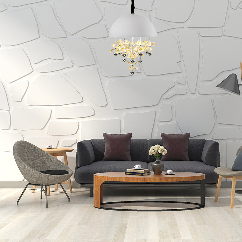 Domed Pendant Light with Crystal Flower Deco - Modern Metal Hanging Ceiling Light (6/10 Lights) in Black/White