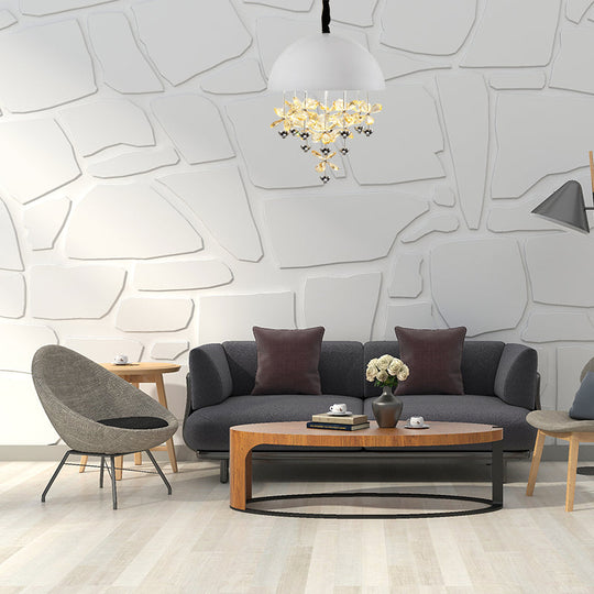 Domed Pendant Light with Crystal Flower Deco - Modern Metal Hanging Ceiling Light (6/10 Lights) in Black/White