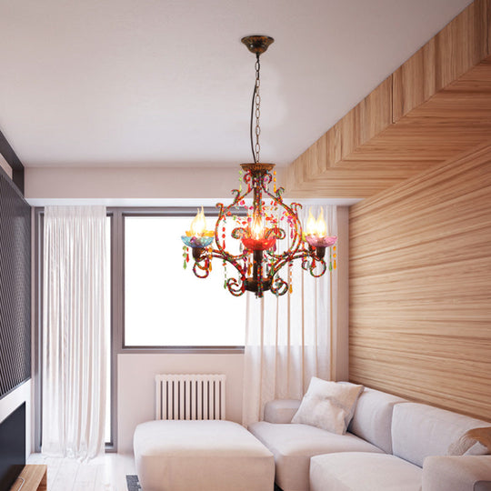Bohemia Crystal Beaded Pendant Chandelier Light - 6-Light Copper Hanging Lamp