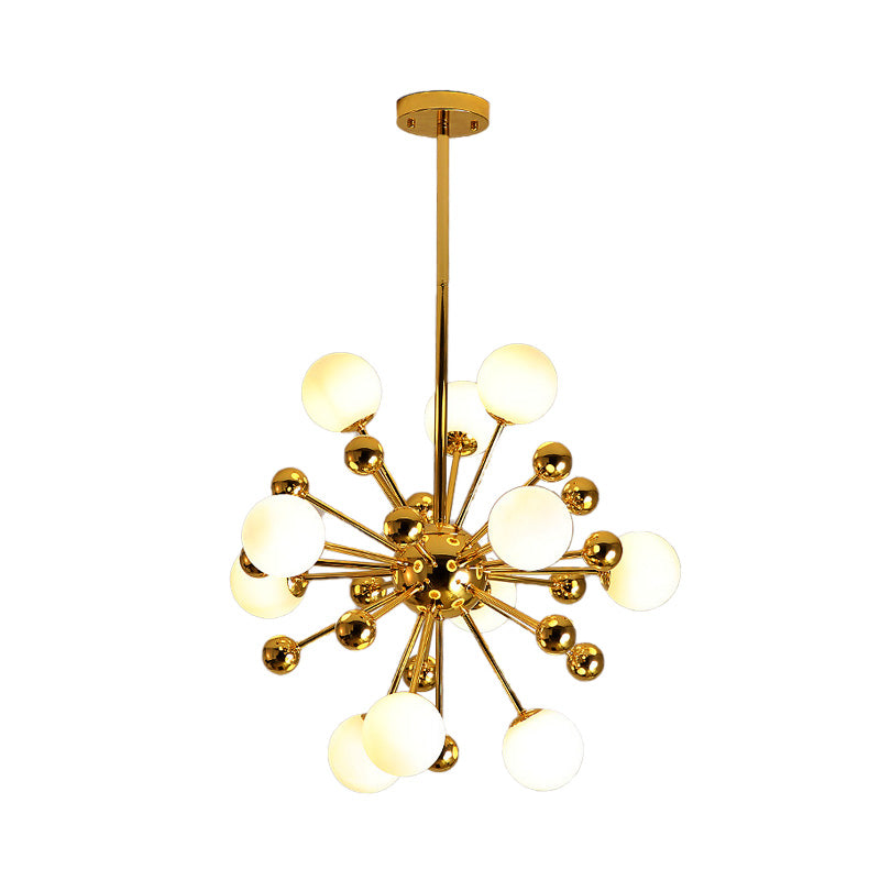 Gold Starburst Chandelier with White Glass Ball Shades - Designer Multi-Light Pendant Lamp - Various Width Options: 23.5", 31.5", 39
