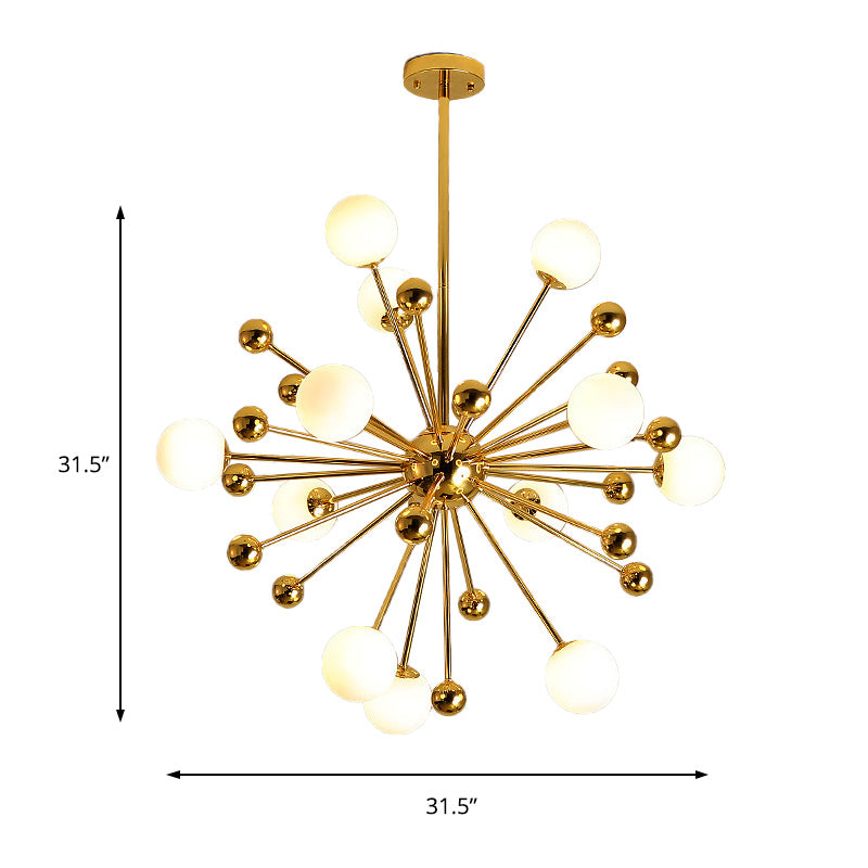 Gold Starburst Chandelier with White Glass Ball Shades - Designer Multi-Light Pendant Lamp - Various Width Options: 23.5", 31.5", 39