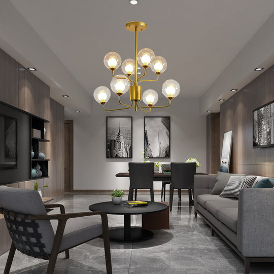 Contemporary 2-Tier Ball Clear Glass Chandelier with Radial Design - 8/12/18 Lights - Black/Gold Hanging Light Fixture