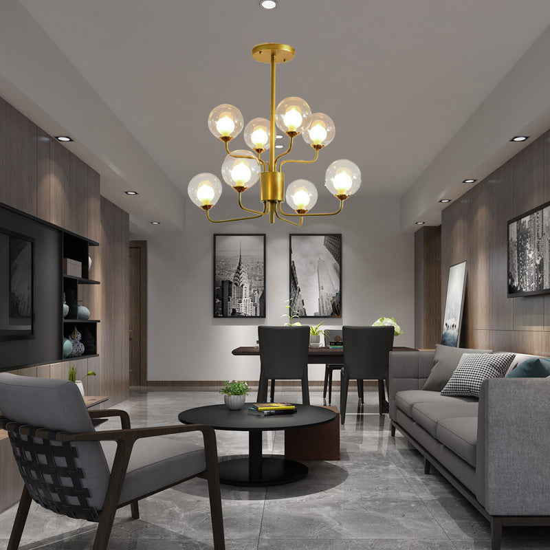 Contemporary 2-Tier Ball Clear Glass Chandelier with Radial Design - 8/12/18 Lights - Black/Gold Hanging Light Fixture