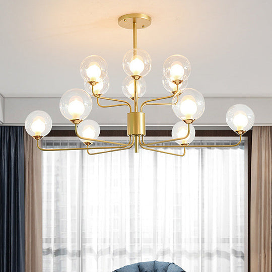 Contemporary 2-Tier Ball Clear Glass Chandelier with Radial Design - 8/12/18 Lights - Black/Gold Hanging Light Fixture