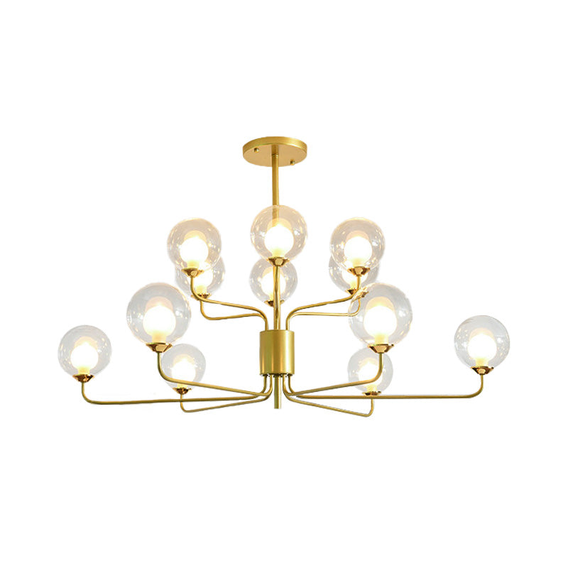 Contemporary 2-Tier Ball Clear Glass Chandelier with Radial Design - 8/12/18 Lights - Black/Gold Hanging Light Fixture