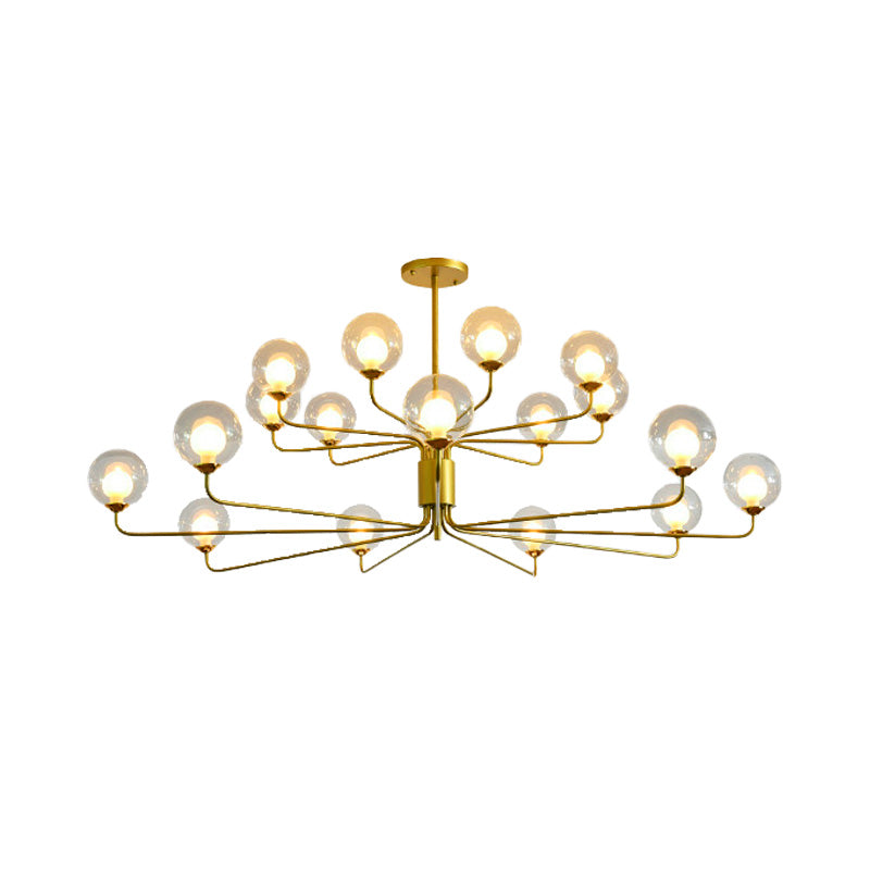 Contemporary 2-Tier Ball Clear Glass Chandelier with Radial Design - 8/12/18 Lights - Black/Gold Hanging Light Fixture