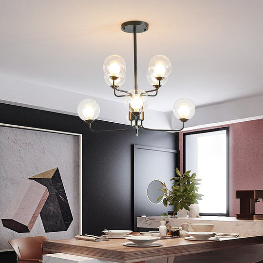 Contemporary 2-Tier Ball Clear Glass Chandelier with Radial Design - 8/12/18 Lights - Black/Gold Hanging Light Fixture