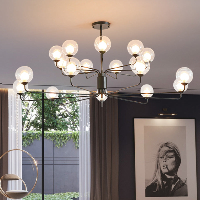 Contemporary 2-Tier Ball Clear Glass Chandelier with Radial Design - 8/12/18 Lights - Black/Gold Hanging Light Fixture