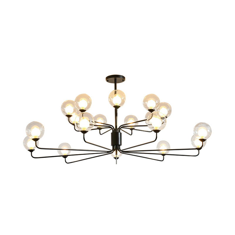 Contemporary 2-Tier Ball Clear Glass Chandelier with Radial Design - 8/12/18 Lights - Black/Gold Hanging Light Fixture