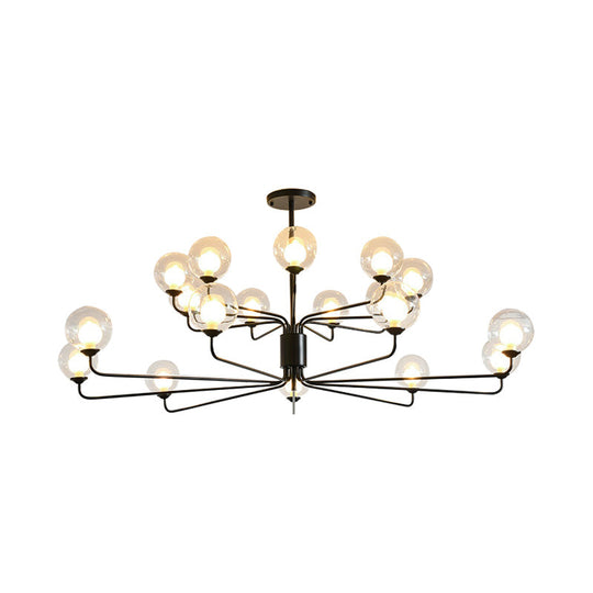 Contemporary 2-Tier Ball Clear Glass Chandelier with Radial Design - 8/12/18 Lights - Black/Gold Hanging Light Fixture