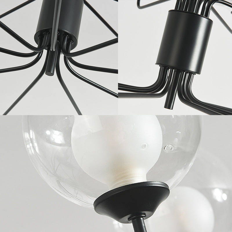 Contemporary 2-Tier Ball Clear Glass Chandelier with Radial Design - 8/12/18 Lights - Black/Gold Hanging Light Fixture