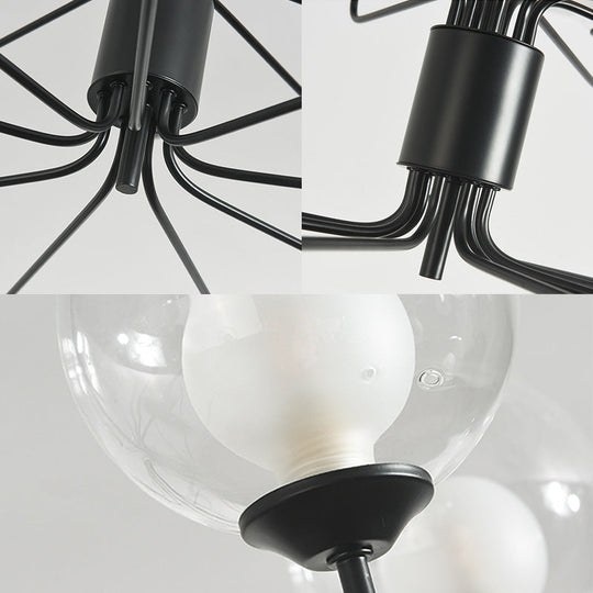 Contemporary 2-Tier Ball Clear Glass Chandelier with Radial Design - 8/12/18 Lights - Black/Gold Hanging Light Fixture