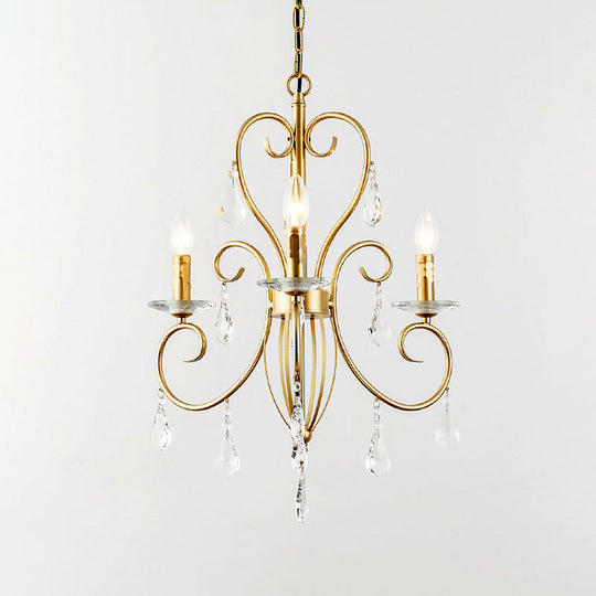 Modern Style Hanging Candle Lamp with Crystal Accent, 3/6 Lights Chandelier in Gold