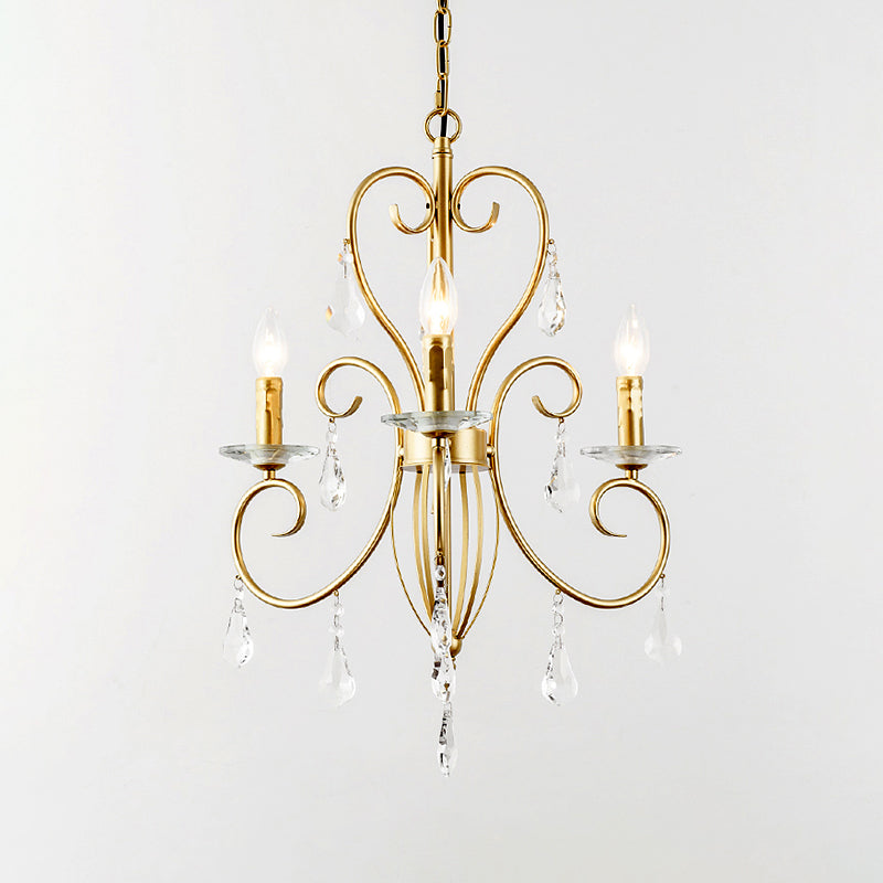 Modern Style Hanging Candle Lamp with Crystal Accent, 3/6 Lights Chandelier in Gold