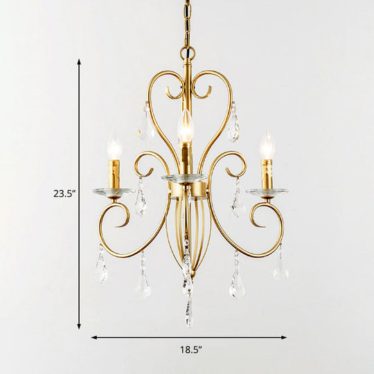 Modern Style Hanging Candle Lamp with Crystal Accent, 3/6 Lights Chandelier in Gold