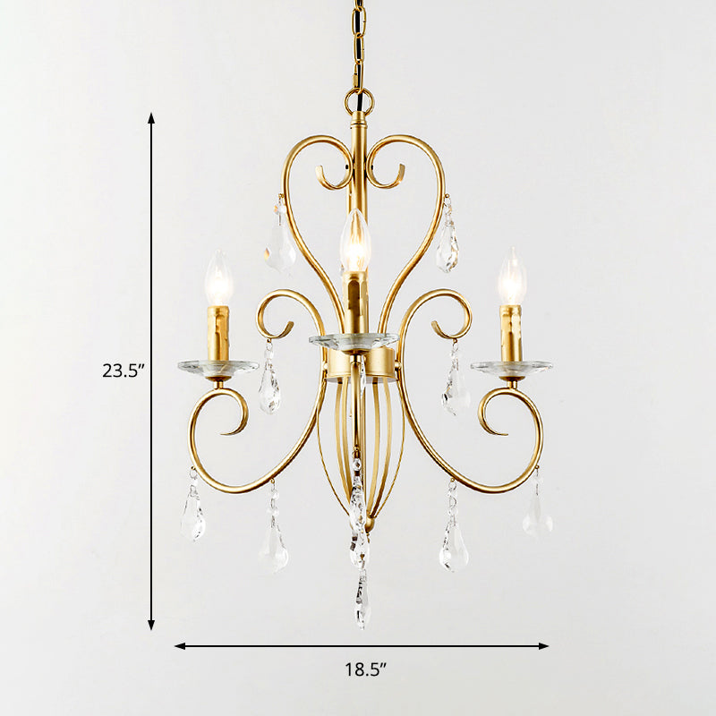 Modern Style Hanging Candle Lamp with Crystal Accent, 3/6 Lights Chandelier in Gold