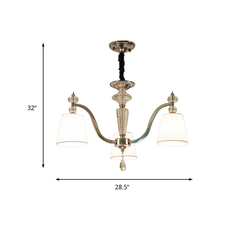 Modern Chrome Chandelier with Curved Arms - 3/6/8 Lights, White Glass Hanging Lamp Fixture