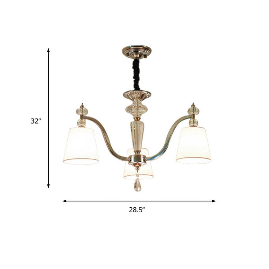 Modern Chrome Chandelier with Curved Arms - 3/6/8 Lights, White Glass Hanging Lamp Fixture