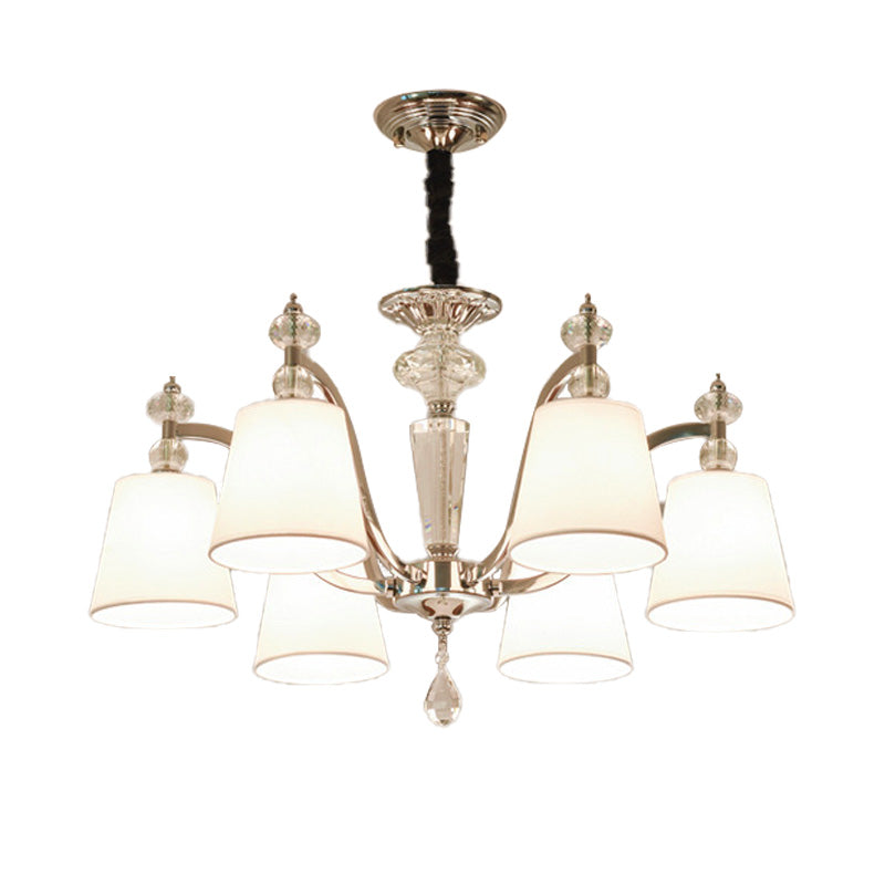 Modern Chrome Chandelier with Curved Arms - 3/6/8 Lights, White Glass Hanging Lamp Fixture
